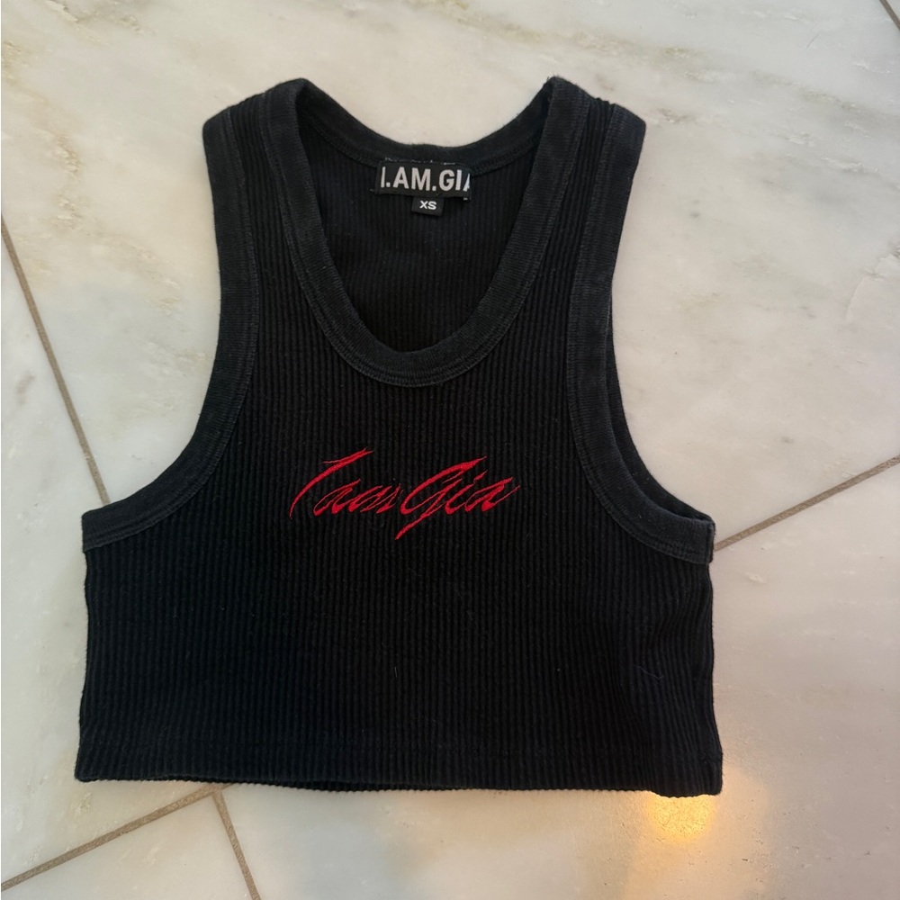 I.AM.GIA Black Tank Top with Red Logo